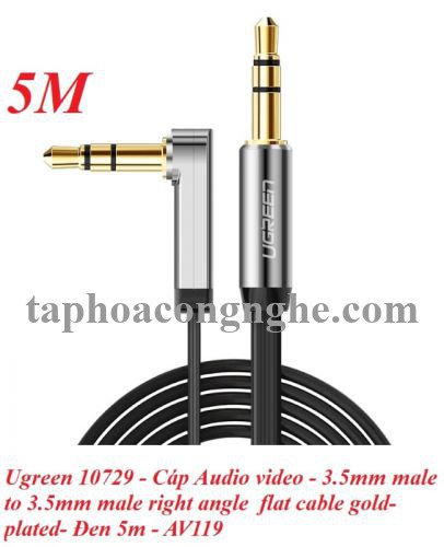 Ugreen 10729 5M màu Đen Cáp âm thanh 2 đầu 3.5mm dương đầu vuông góc mạ vàng AV119 30010729